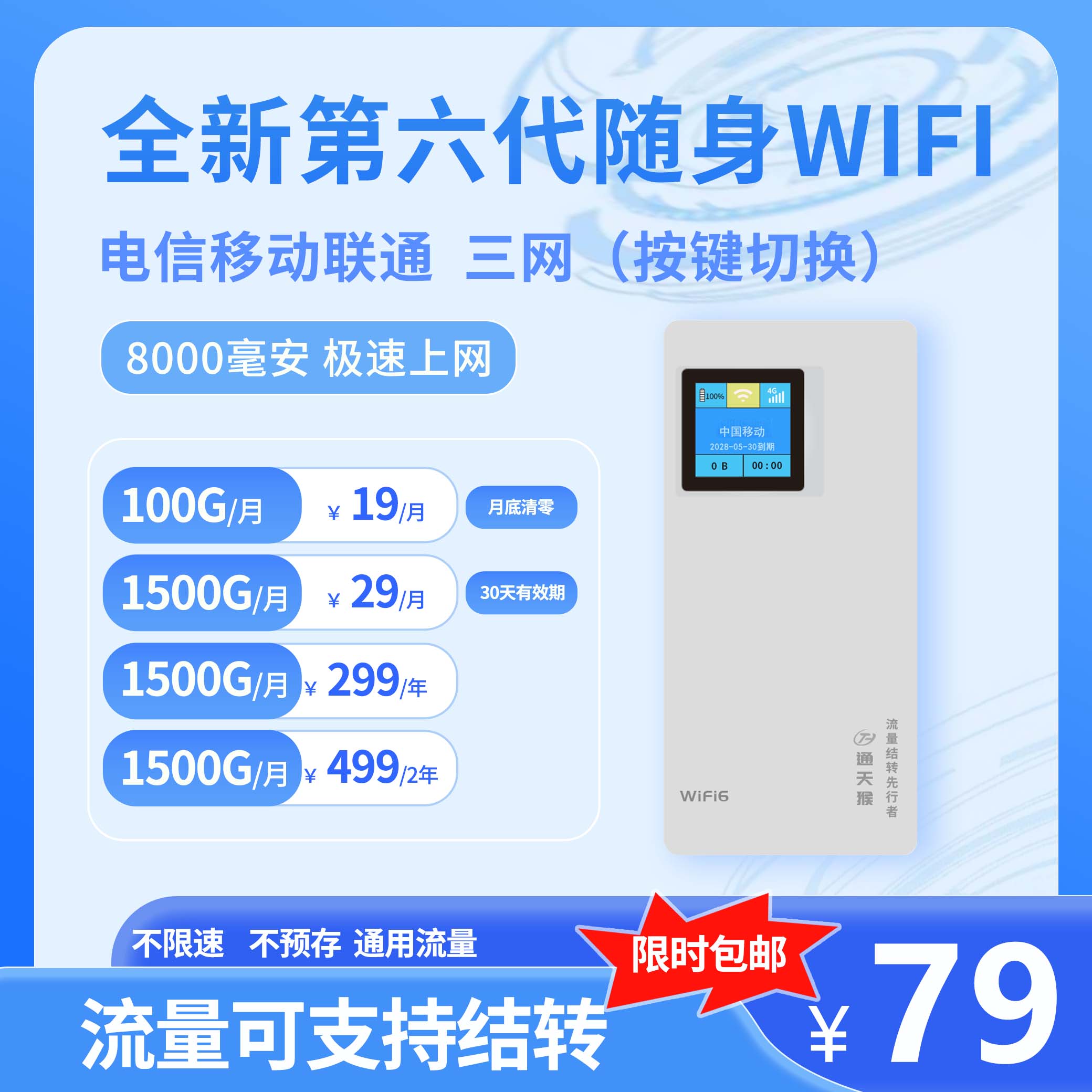 通天猴充电宝显示屏三网款产品图